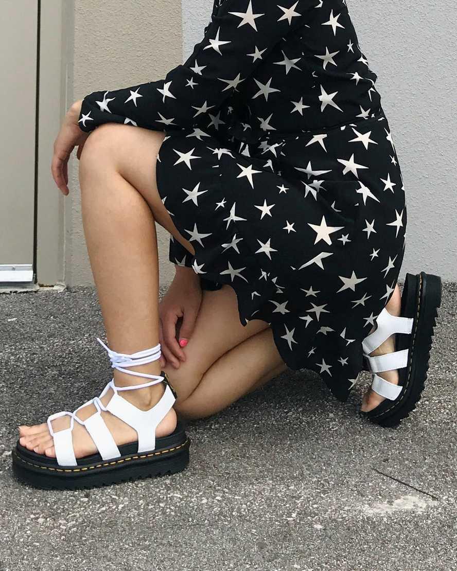 Sandalias de Plataforma Dr Martens Nartilla Leather Gladiator Mujer Blancas  España |  45130-ZXMT