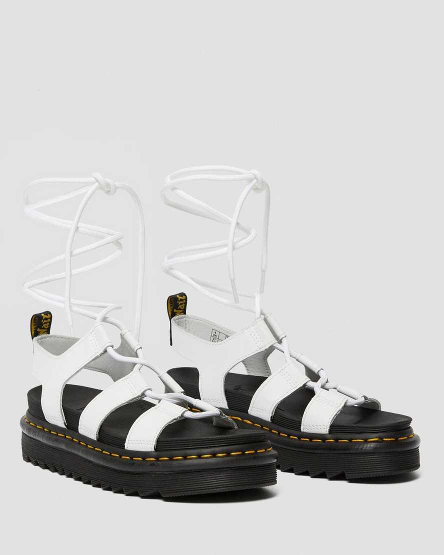 Sandalias de Plataforma Dr Martens Nartilla Leather Gladiator Mujer Blancas  España |  45130-ZXMT