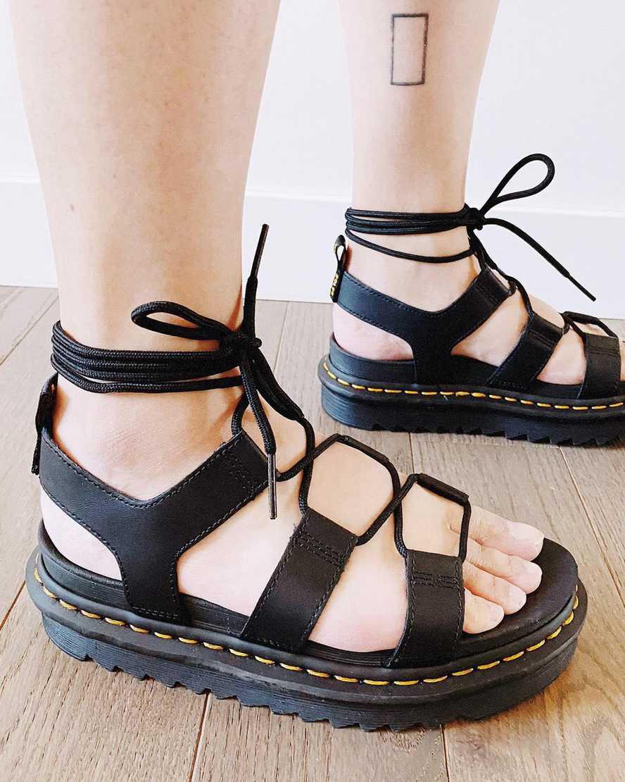 Sandalias de Plataforma Dr Martens Nartilla Leather Gladiator Mujer Negras  España |  53720-WKPF