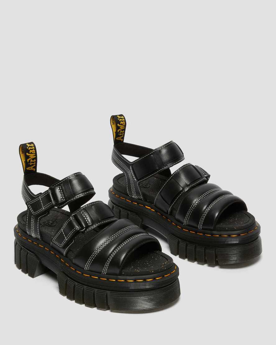 Sandalias de Plataforma Dr Martens Ricki Nappa Lux Leather 3-Strap Mujer Negras  España |  85364-GXYC