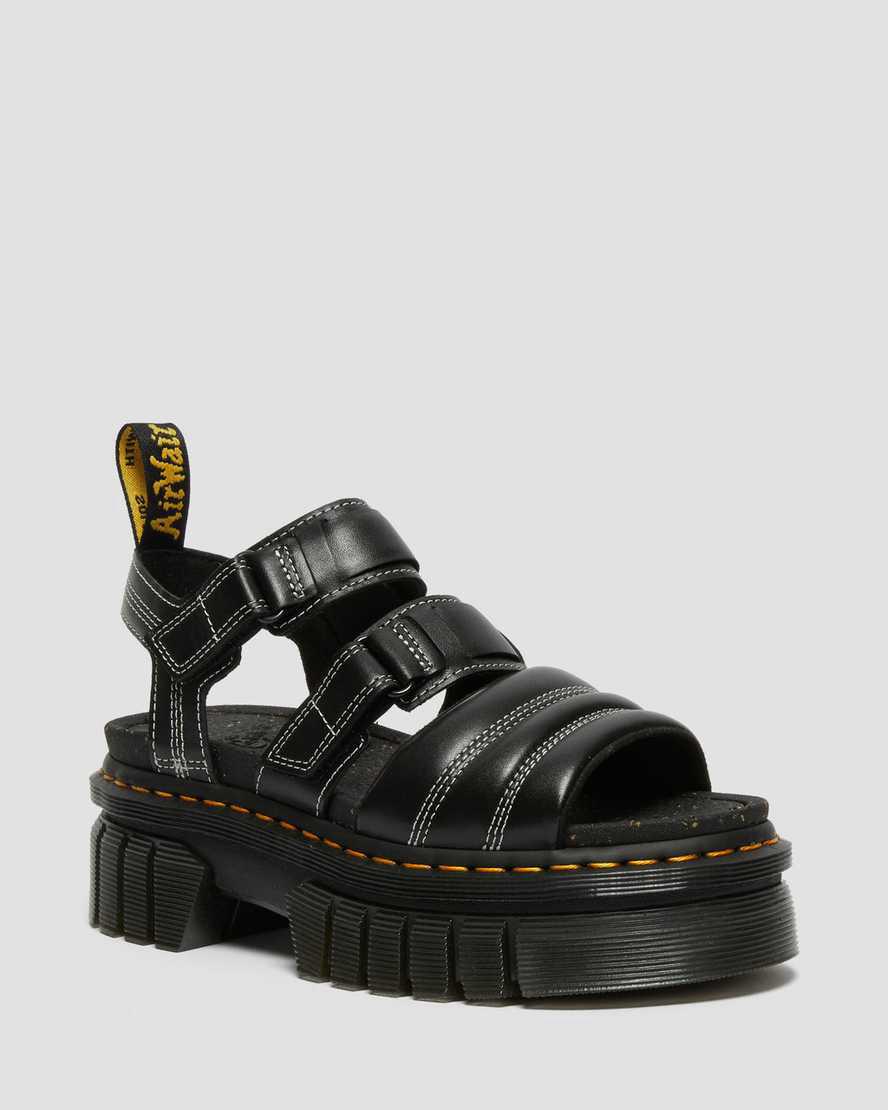 Sandalias de Plataforma Dr Martens Ricki Nappa Lux Leather 3-Strap Mujer Negras  España |  85364-GXYC