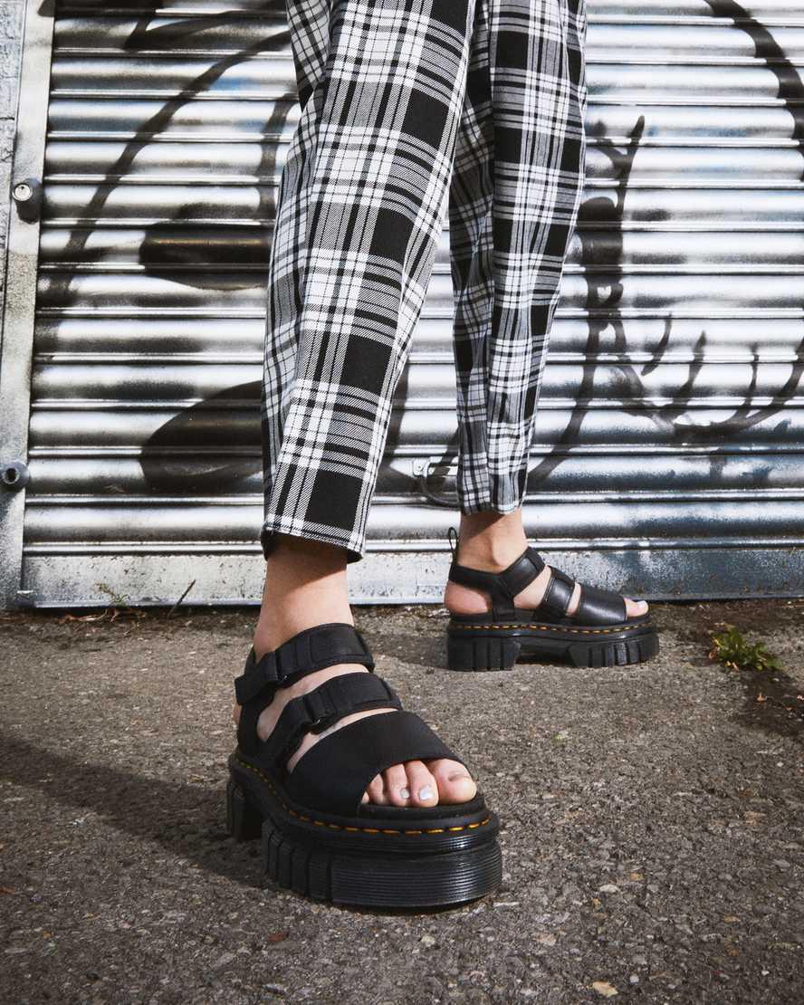 Sandalias de Plataforma Dr Martens Ricki Nappa Lux Leather 3-Strap Mujer Negras  España |  91267-QXGT