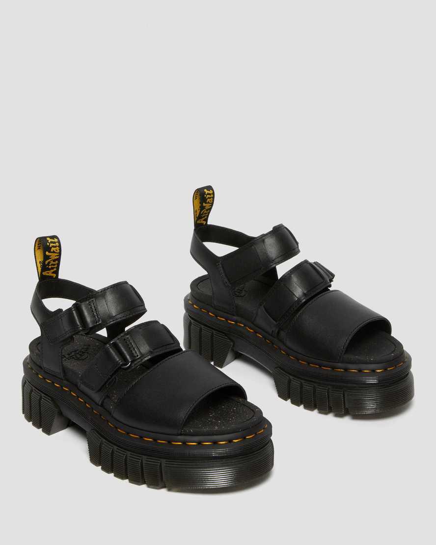 Sandalias de Plataforma Dr Martens Ricki Nappa Lux Leather 3-Strap Mujer Negras  España |  91267-QXGT