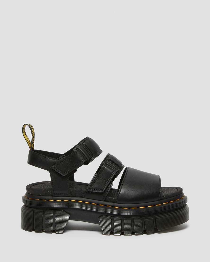 Sandalias de Plataforma Dr Martens Ricki Nappa Lux Leather 3-Strap Mujer Negras  España |  91267-QXGT