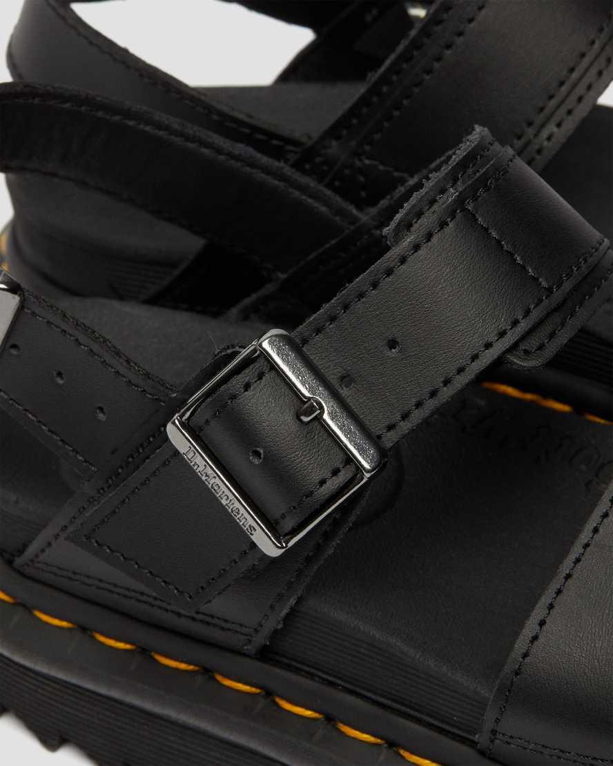 Sandalias de Plataforma Dr Martens Voss Leather Strap Mujer Black/Black  España |  75431-HOQK