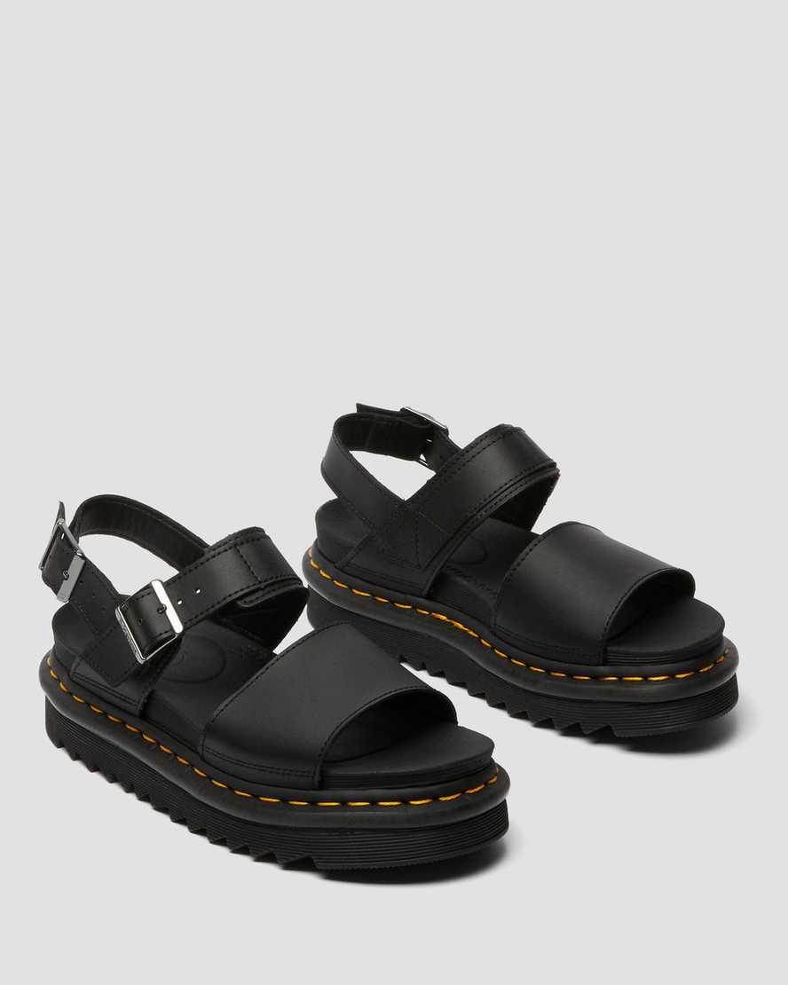 Sandalias de Plataforma Dr Martens Voss Leather Strap Mujer Black/Black  España |  75431-HOQK