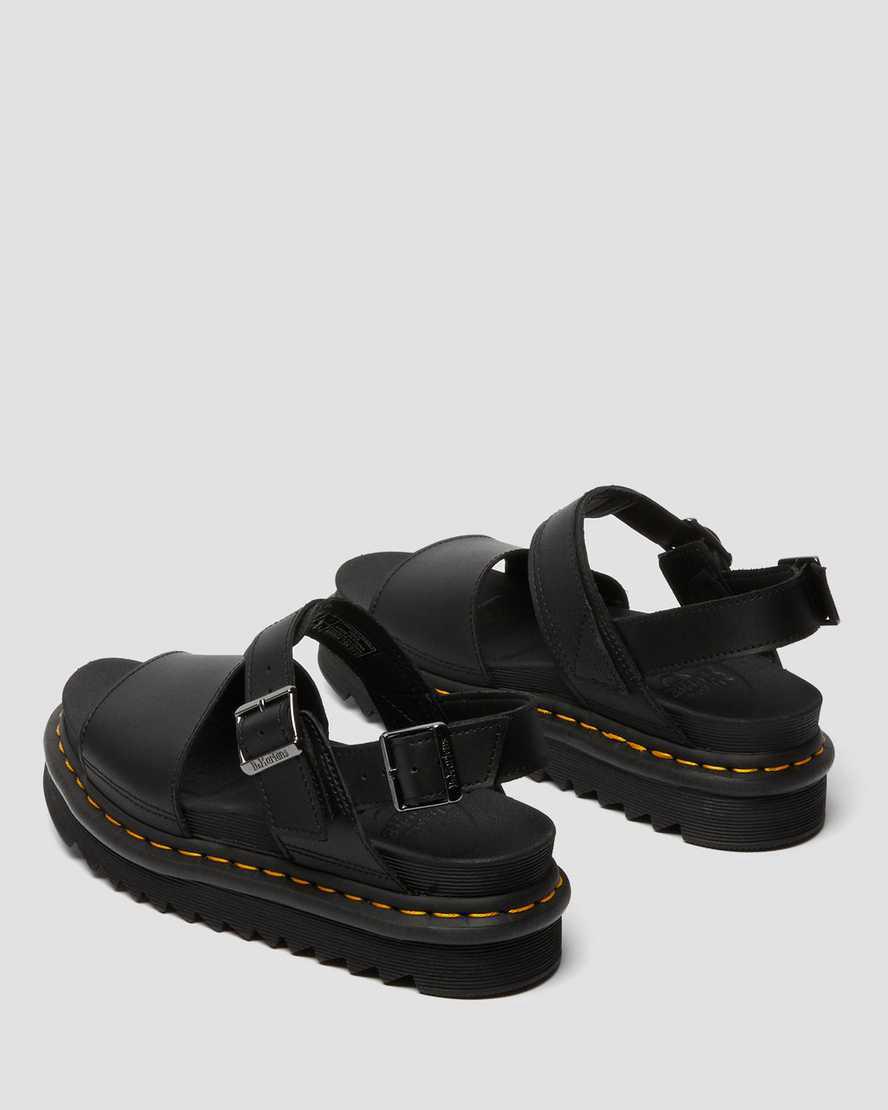 Sandalias de Plataforma Dr Martens Voss Leather Strap Mujer Black/Black  España |  75431-HOQK