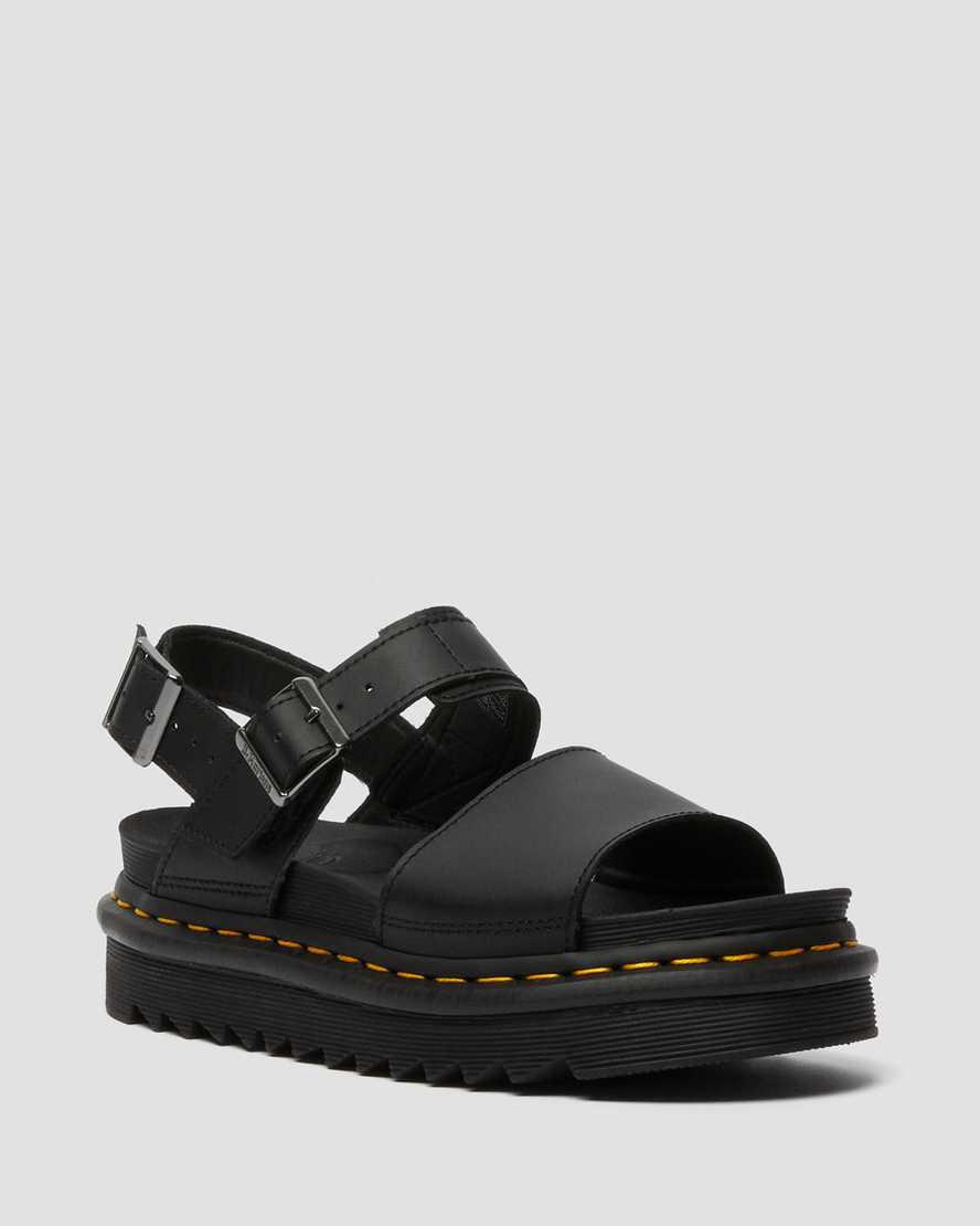 Sandalias de Plataforma Dr Martens Voss Leather Strap Mujer Black/Black  España |  75431-HOQK