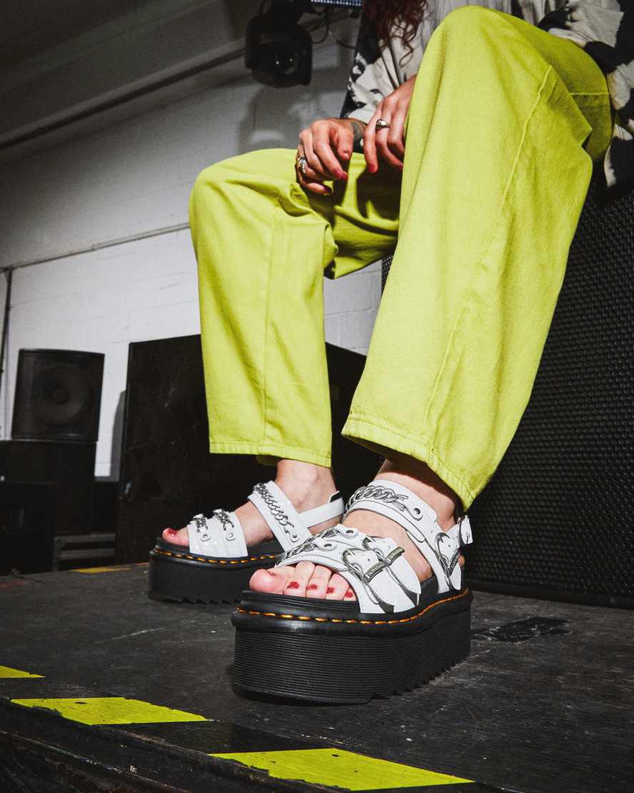 Sandalias de Plataforma Dr Martens Voss II Chain Patent Leather Mujer Blancas  España |  87164-RMWY