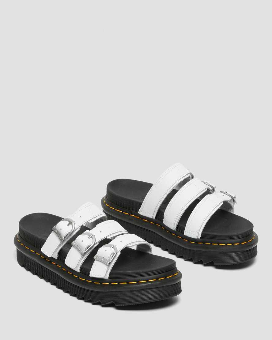 Chanclas Dr Martens Blaire Leather Mujer Blancas  España |  02586-NLRI