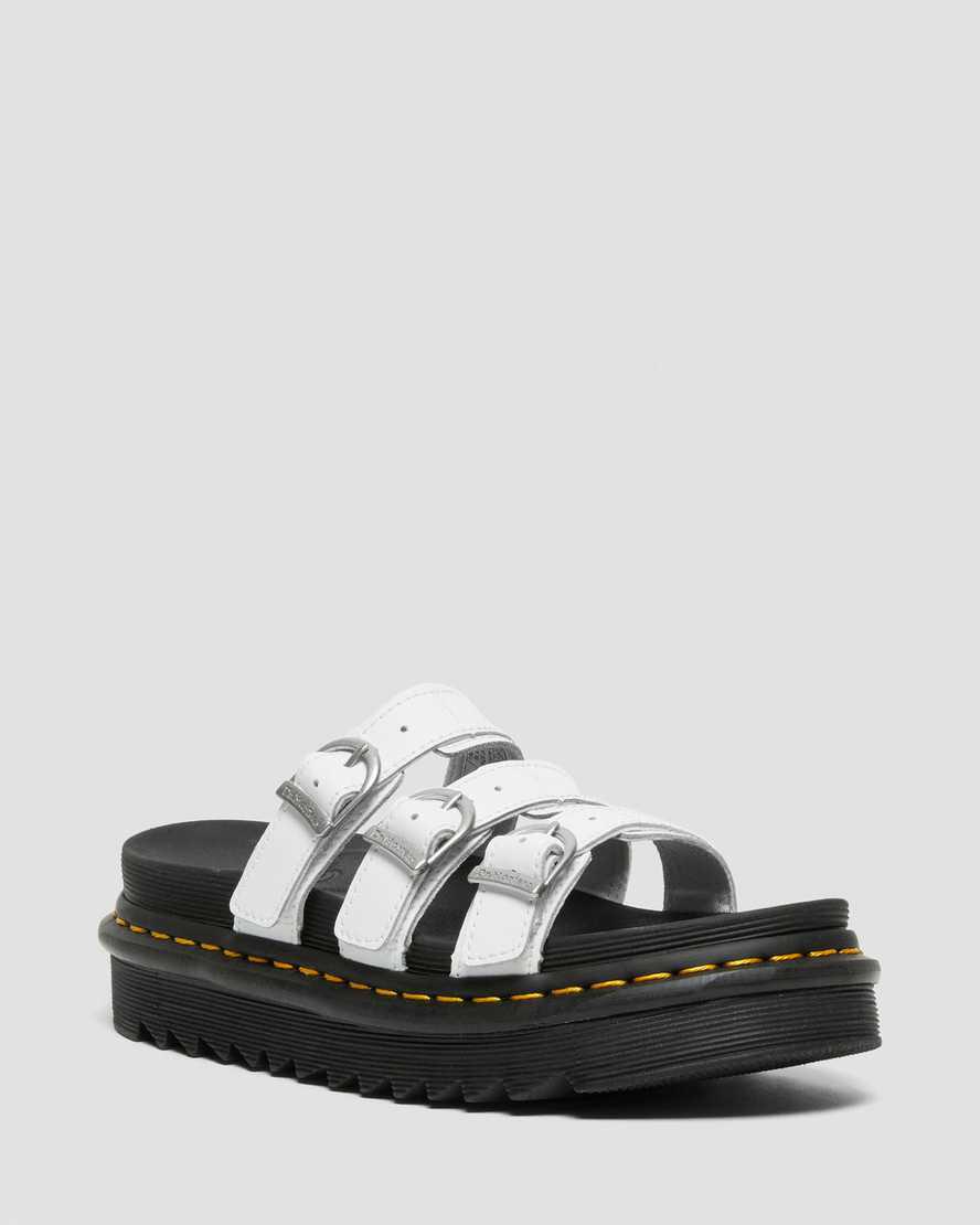 Chanclas Dr Martens Blaire Leather Mujer Blancas  España |  02586-NLRI