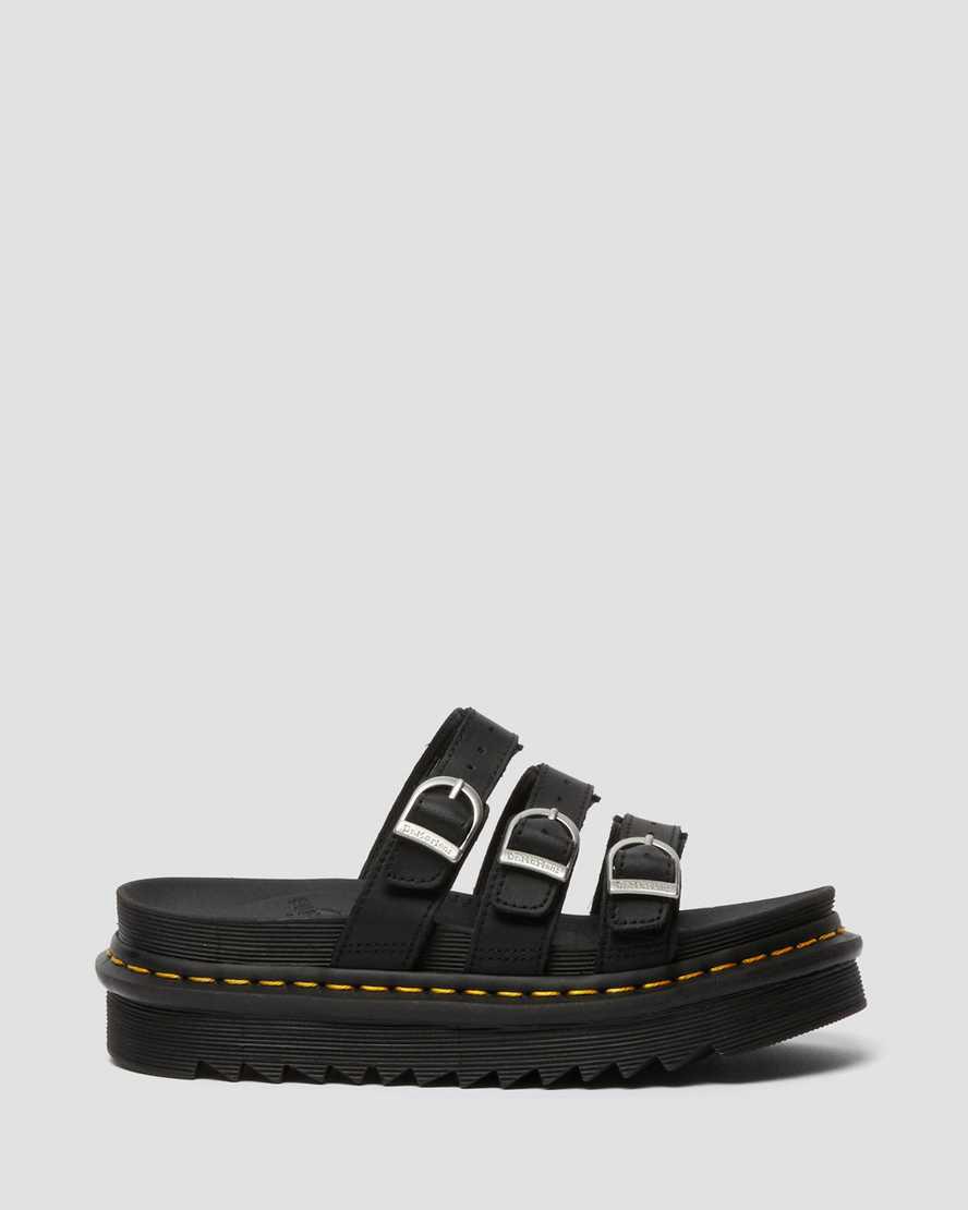 Chanclas Dr Martens Blaire Leather Mujer Negras  España |  20941-LUSY