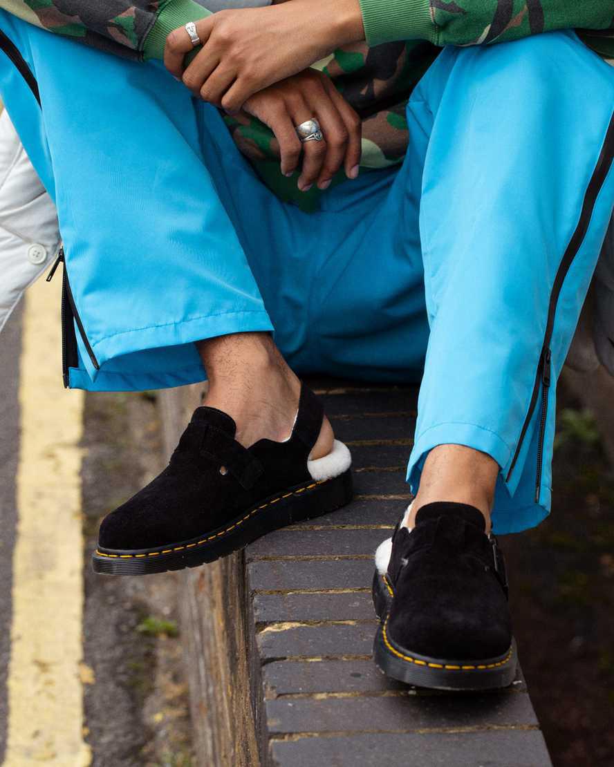 Chanclas Dr Martens Jorge Made in England Shearling Slingback Mule Hombre Negras  España |  23980-WBLN