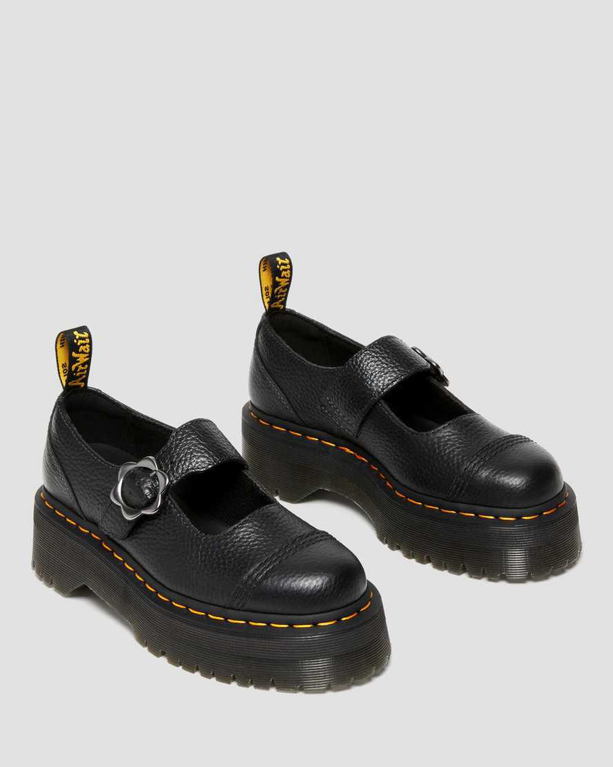 Zapatos Mary Jane Dr Martens Addina Flower Buckle Leather Platform Mujer Negras  España |  51608-QPXI