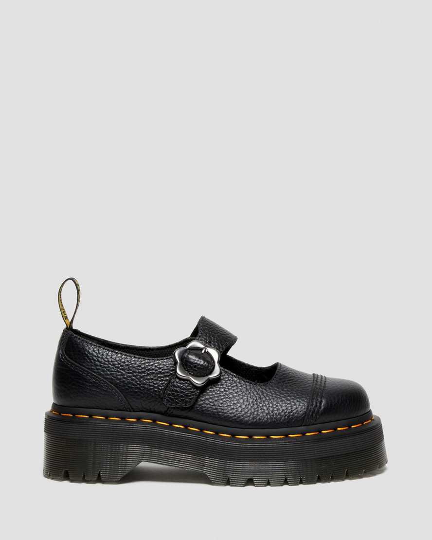 Zapatos Mary Jane Dr Martens Addina Flower Buckle Leather Platform Mujer Negras  España |  51608-QPXI