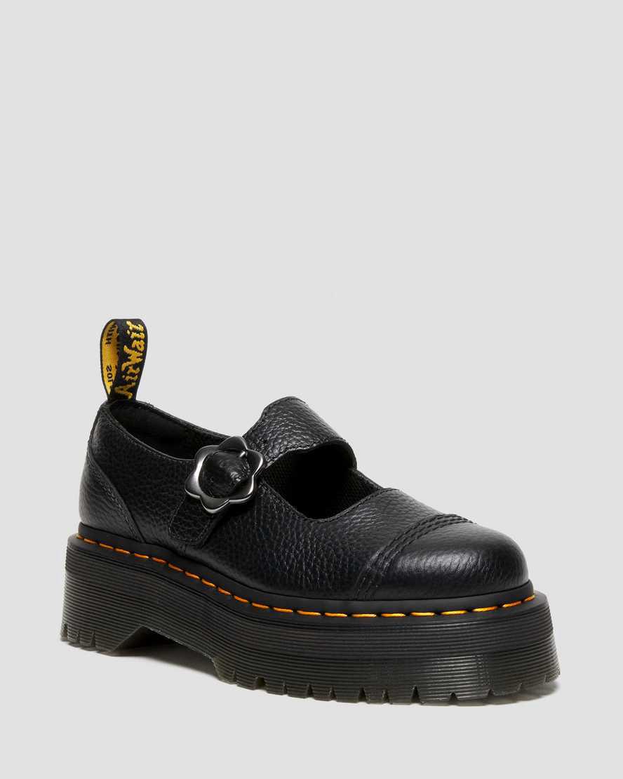 Zapatos Mary Jane Dr Martens Addina Flower Buckle Leather Platform Mujer Negras  España |  51608-QPXI