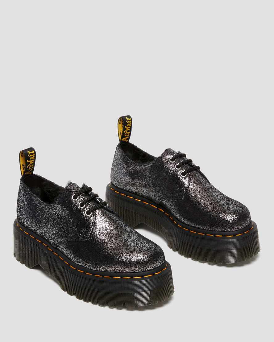 Zapatos Plataforma Dr Martens 1461 Faux Fur-Lined Metallic Leather Mujer Negras  España |  35742-YWPG