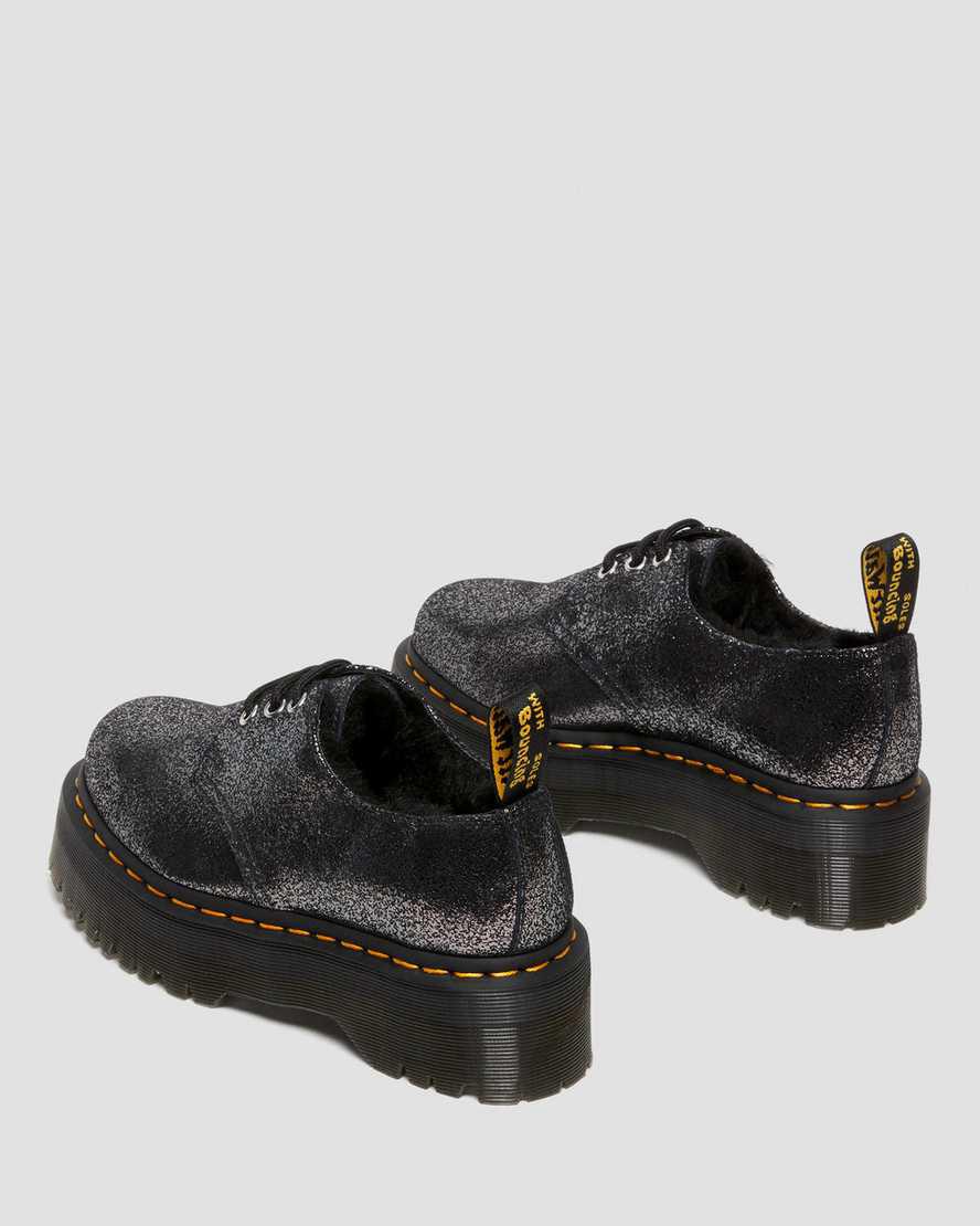 Zapatos Plataforma Dr Martens 1461 Faux Fur-Lined Metallic Leather Mujer Negras  España |  35742-YWPG