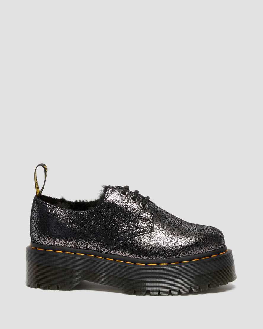 Zapatos Plataforma Dr Martens 1461 Faux Fur-Lined Metallic Leather Mujer Negras  España |  35742-YWPG