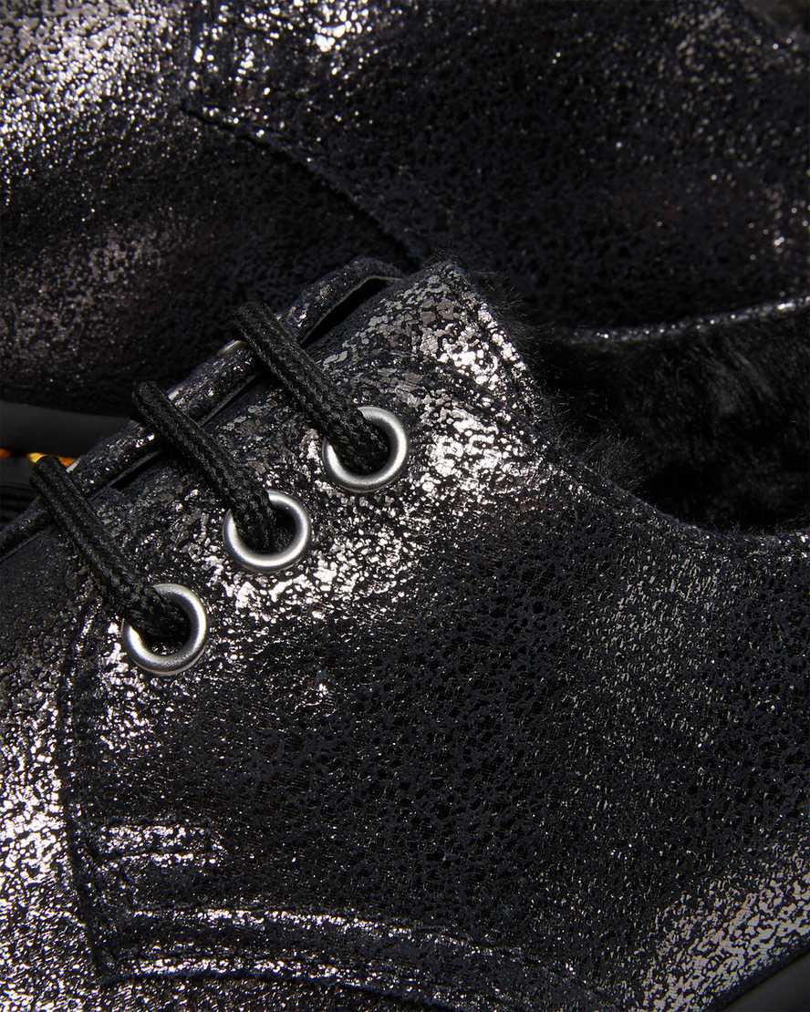 Zapatos Plataforma Dr Martens 1461 Faux Fur-Lined Metallic Leather Mujer Negras  España |  35742-YWPG