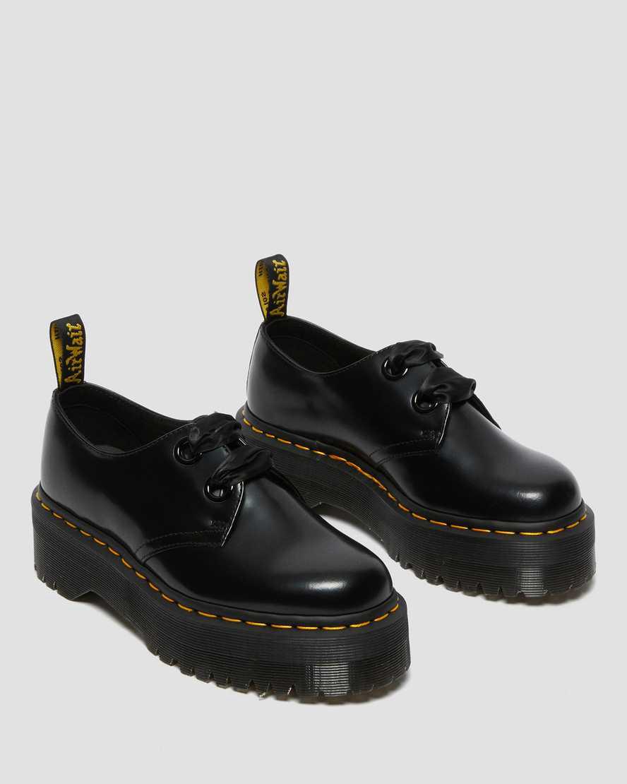 Zapatos Plataforma Dr Martens Holly Leather Mujer Negras  España |  86321-OVRH