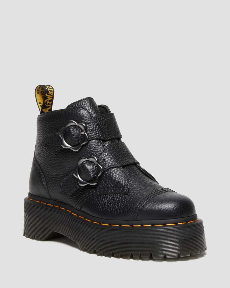 Botas Plataforma Dr Martens Devon Flower Buckle Leather Mujer Negras España | 03745-AFUO