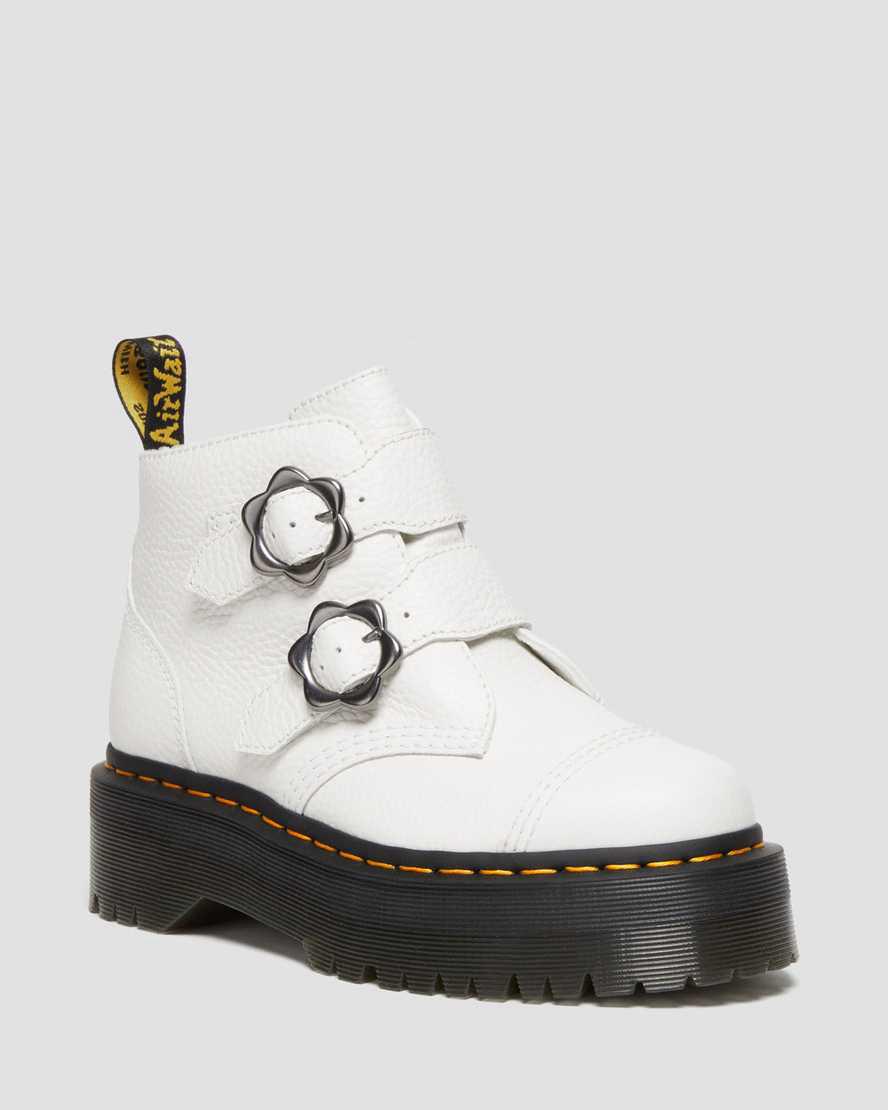 Botas Plataforma Dr Martens Devon Flower Buckle Leather Mujer Blancas España | 34089-MWYZ