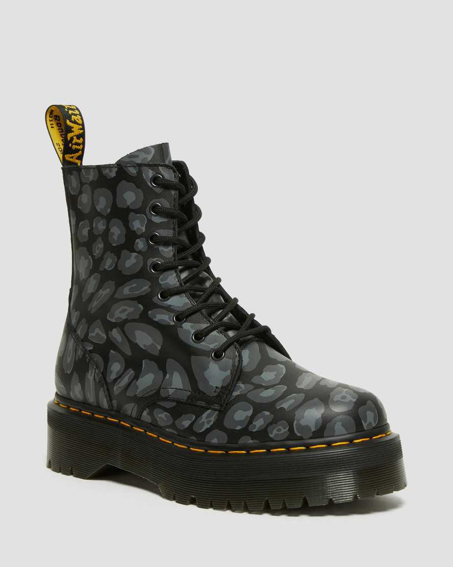 Botas Plataforma Dr Martens Jadon Boot Leopard Print Hombre Negras España | 30594-ACEQ