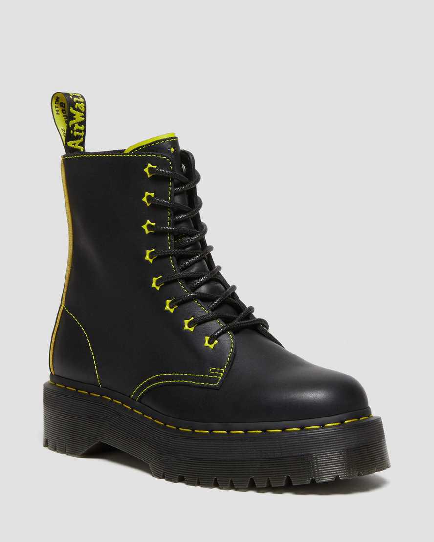 Botas Plataforma Dr Martens Jadon II Boot Neon Star Leather Mujer Black/Yellow / Romario España | 10426-TCPG