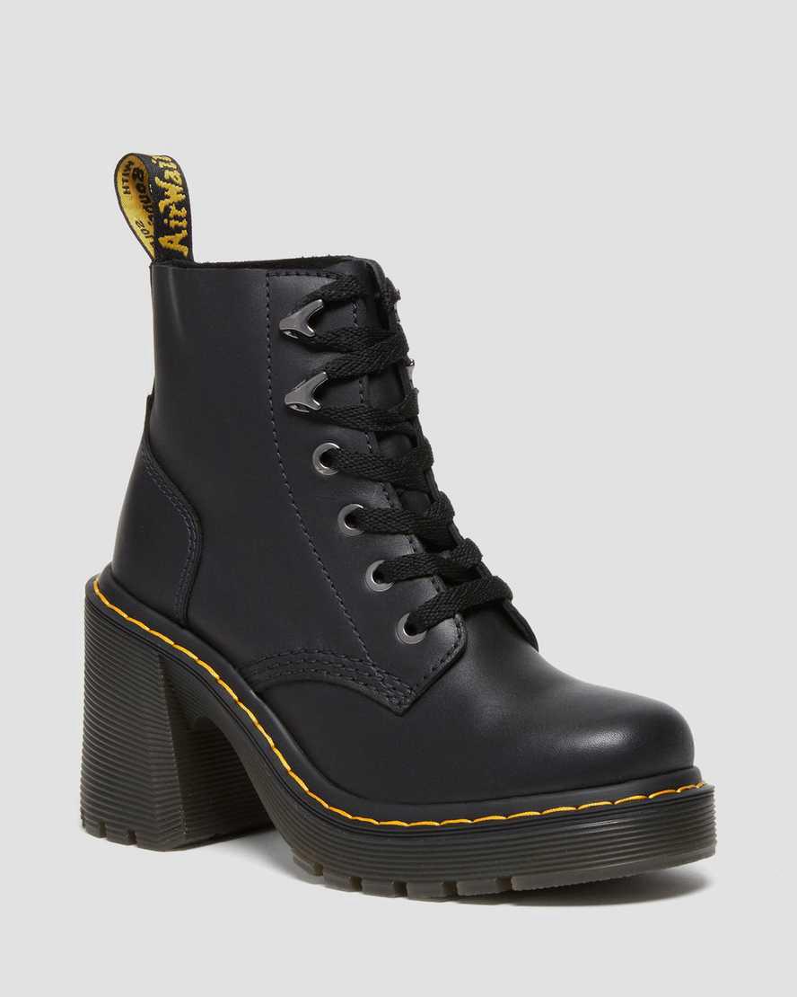 Botas Plataforma Dr Martens Jesy Sendal Leather Lace Up Flared Heel Mujer Negras España | 54389-UWBS