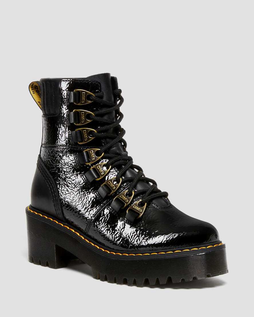 Botas Plataforma Dr Martens Laurenne Distressed Patent Leather Lace Up Heel Mujer Negras España | 70248-XCHA