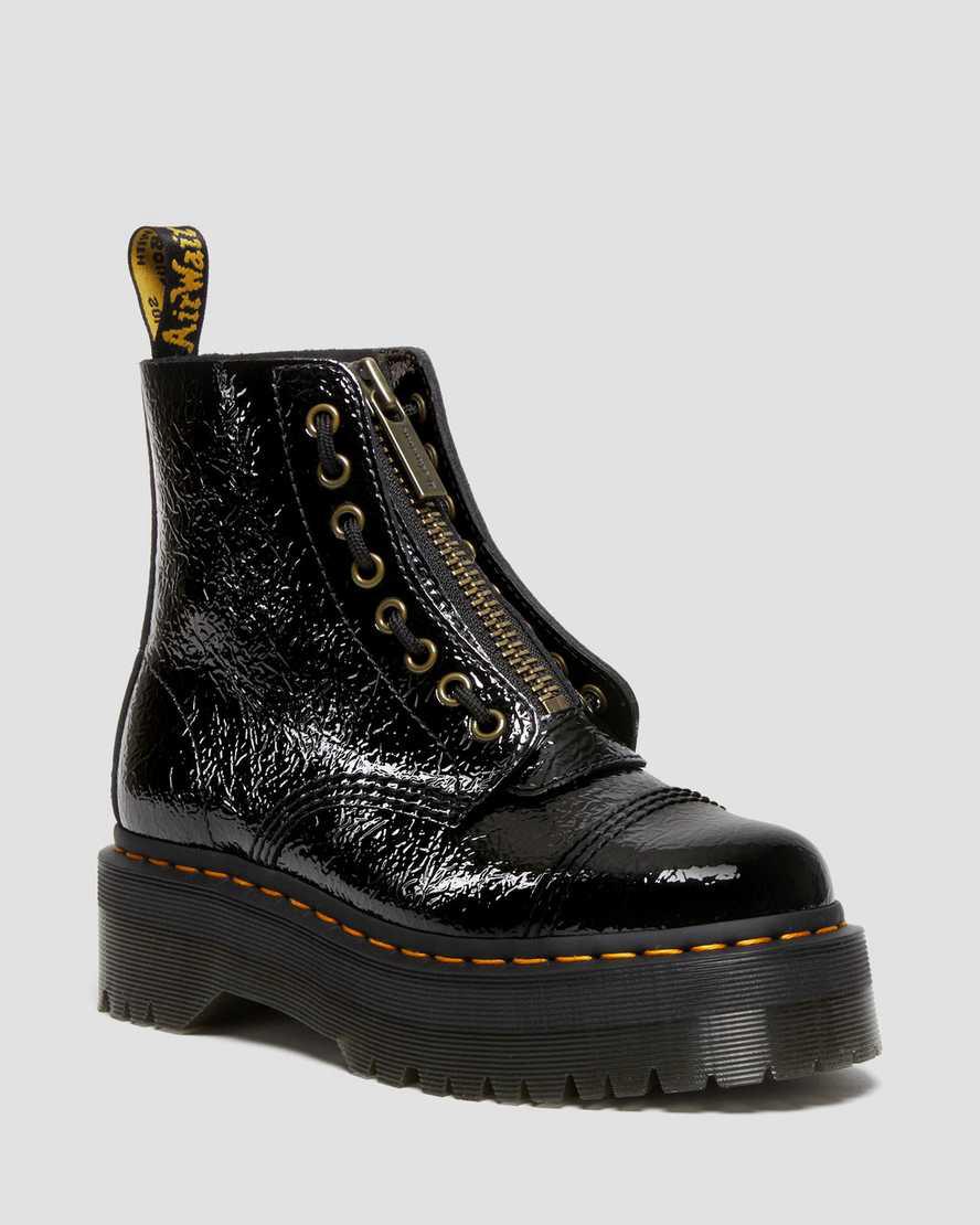 Botas Plataforma Dr Martens Sinclair Distressed Patent Leather Mujer Negras España | 38516-VDEF