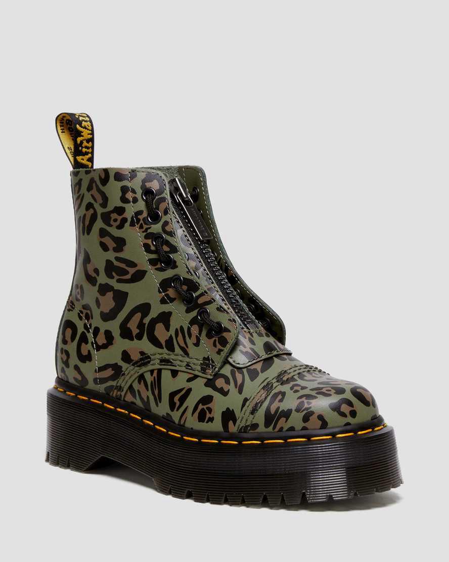 Botas Plataforma Dr Martens Sinclair Distorted Leopard Print Mujer Kaki Verde España | 47862-LKQV
