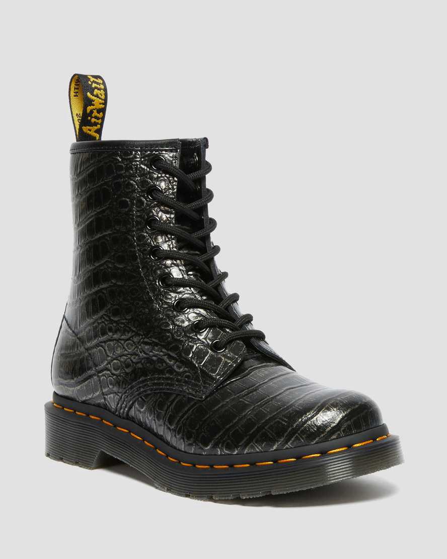 Botas con Cordones Dr Martens 1460 Croc Emboss Leather Mujer Gris España | 49081-WOEK
