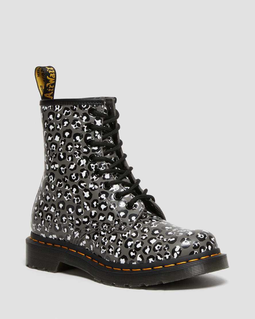 Botas con Cordones Dr Martens 1460 Leopard Smooth Leather Mujer Gris España | 78620-VGQJ