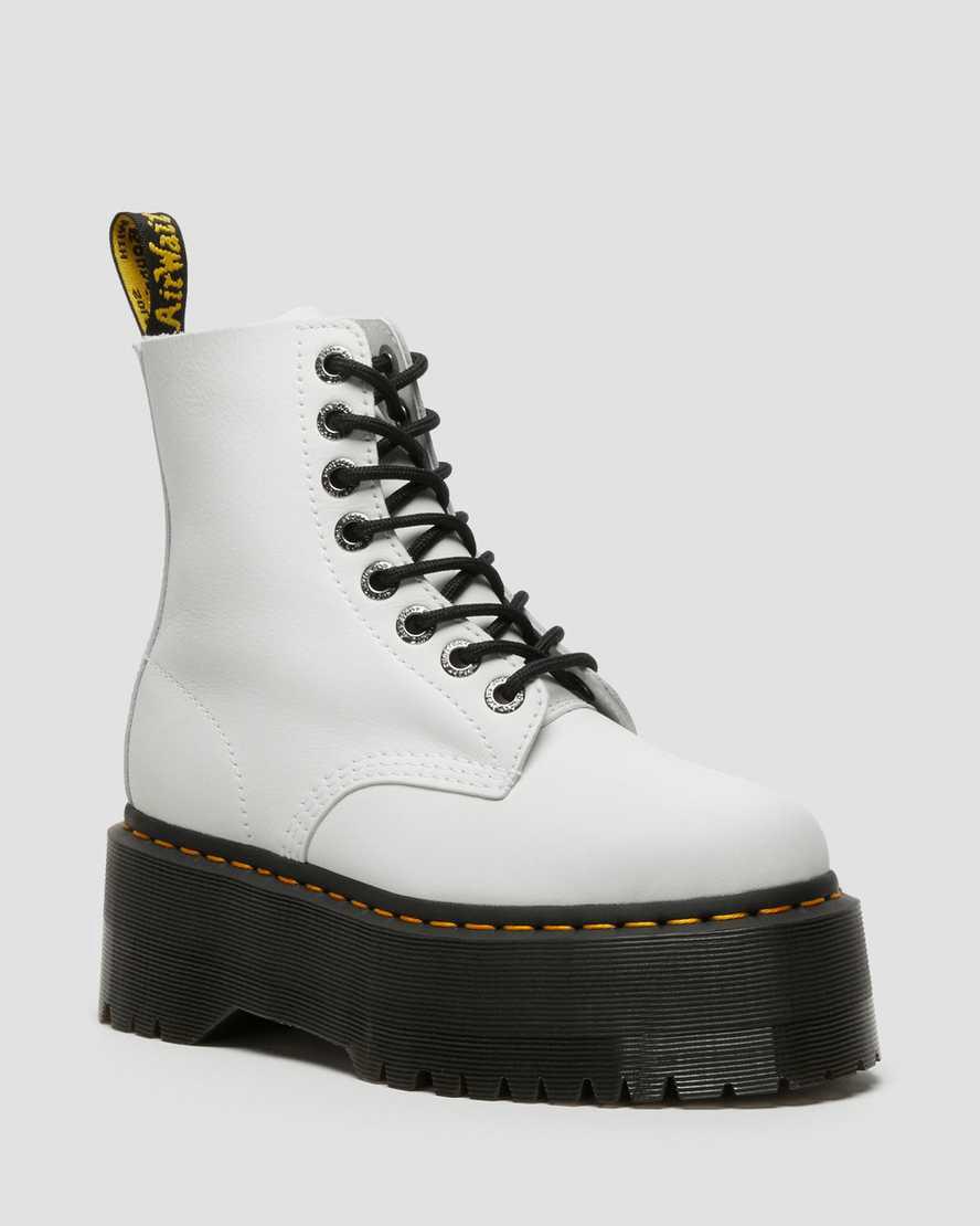 Botas con Cordones Dr Martens 1460 Pascal Max Leather Platform Mujer Blancas España | 27059-BMUH