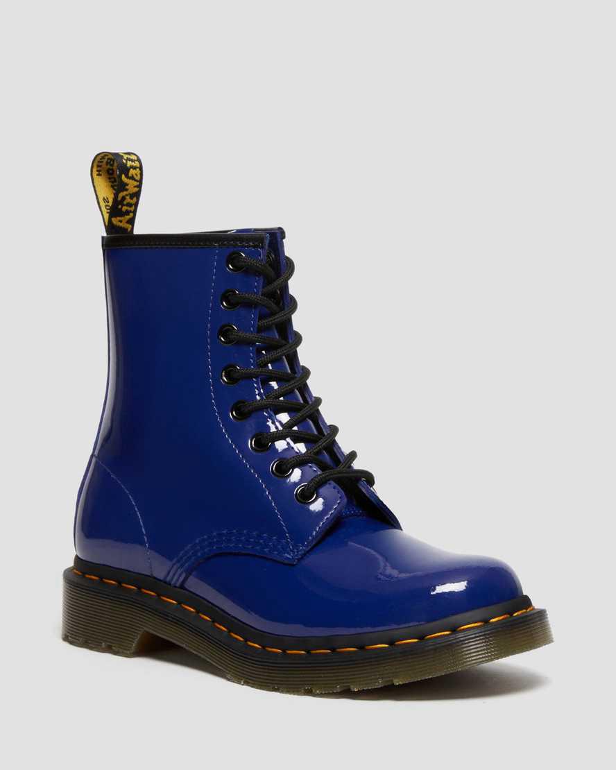 Botas con Cordones Dr Martens 1460 Patent Leather Mujer Azules España | 04216-QNGY