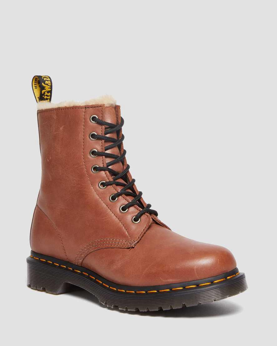 Botas con Cordones Dr Martens 1460 Serena Faux Fur-Lined Leather Mujer Marrones España | 14062-QUGF