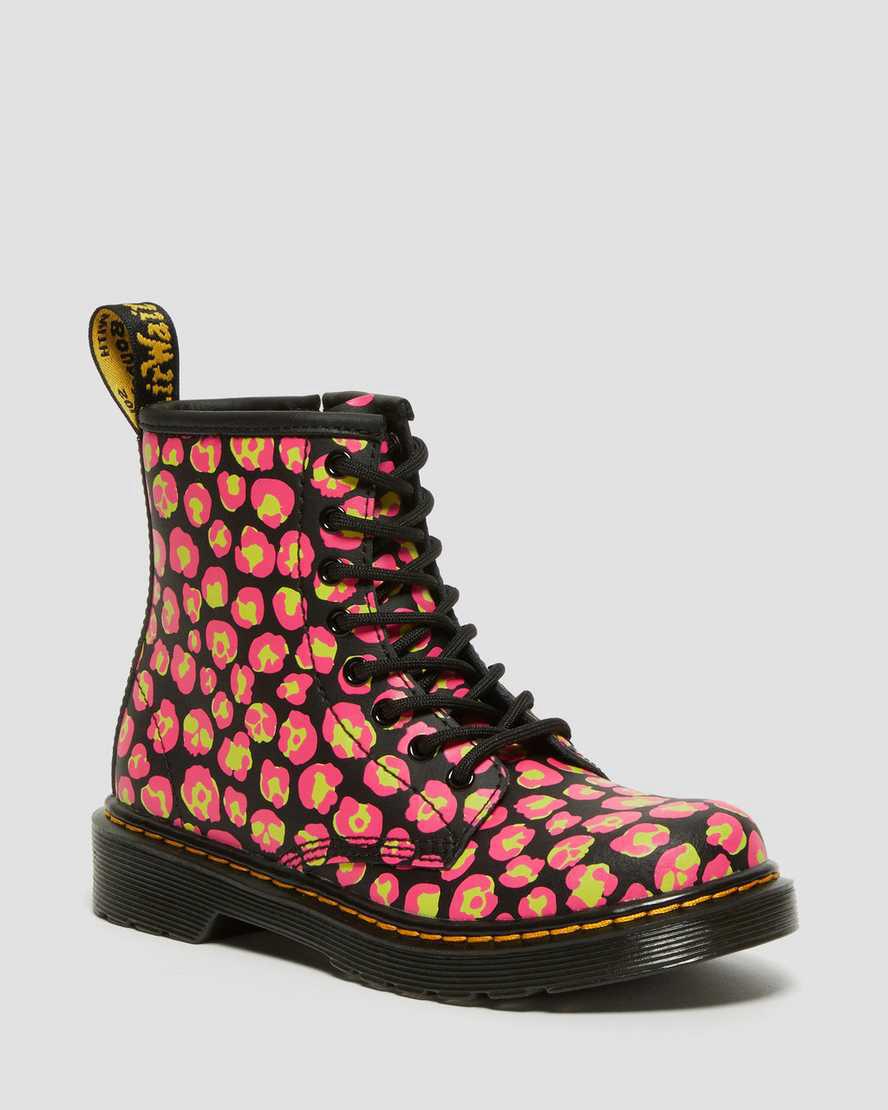 Botas con Cordones Dr Martens Junior 1460 Leopard Hydro Leather Niños Black/Pink España | 45128-ZOQH
