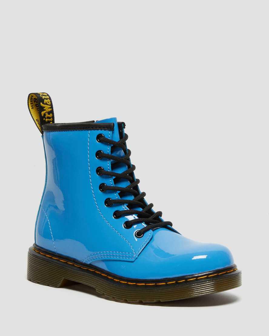 Botas con Cordones Dr Martens Junior 1460 Patent Leather Niños Azules España | 78105-DZLK