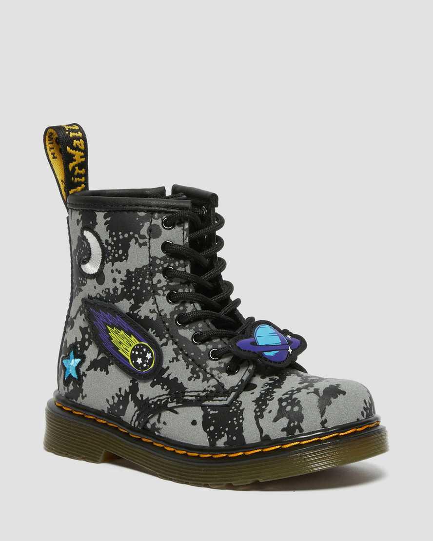 Botas con Cordones Dr Martens Toddler 1460 Space Reflective Niños Black/Grey España | 76250-AZPR