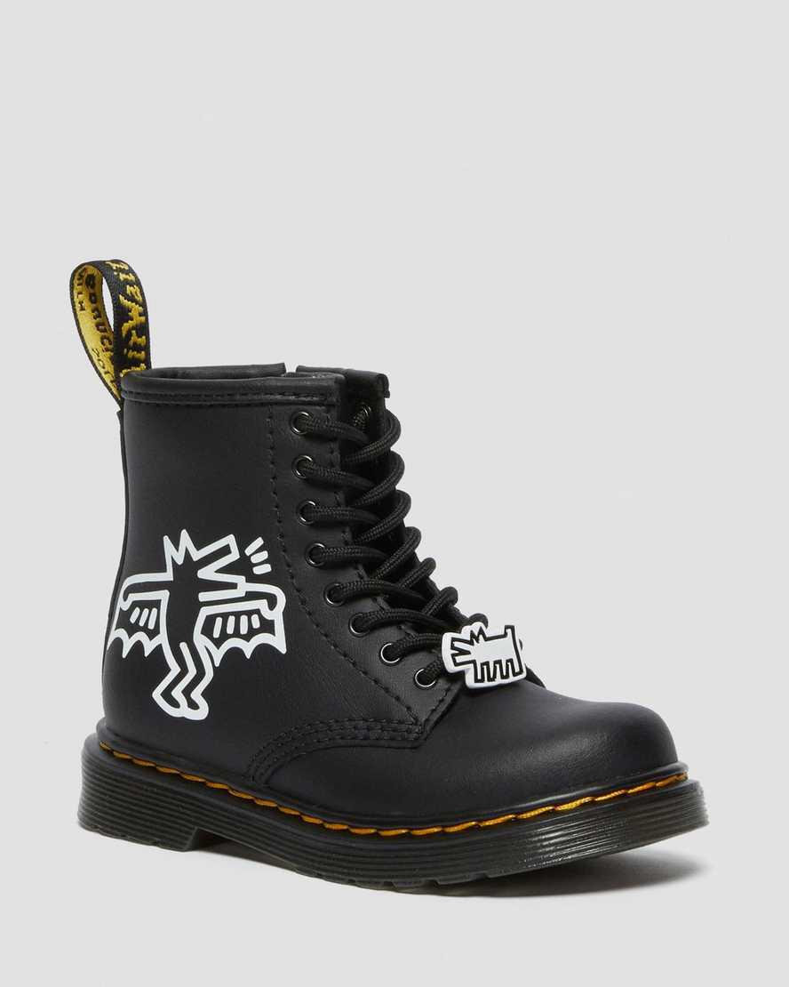 Botas con Cordones Dr Martens Toddler Keith Haring 1460 Leather Niños Black/White España | 39082-KGFP