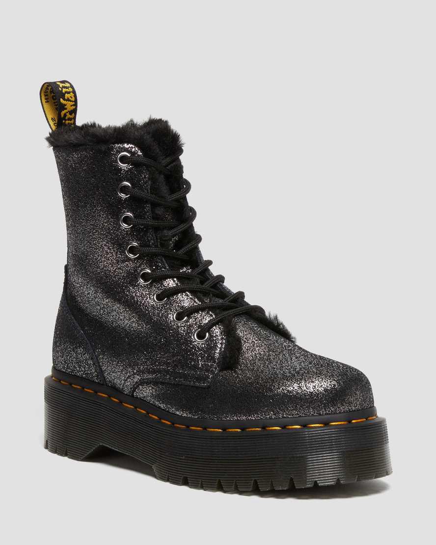 Botas de Invierno Dr Martens Jadon Boot Faux Fur-Lined Metallic Leather Platforms Mujer Negras España | 83175-UATN