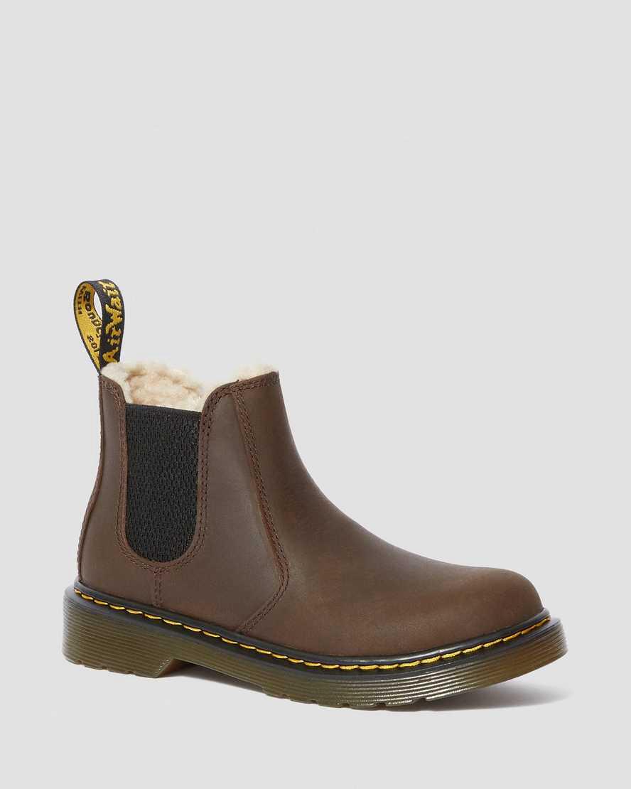 Botines Chelsea Dr Martens Junior 2976 Faux Fur Lined Niños Marrones Oscuro España | 63805-PUXV