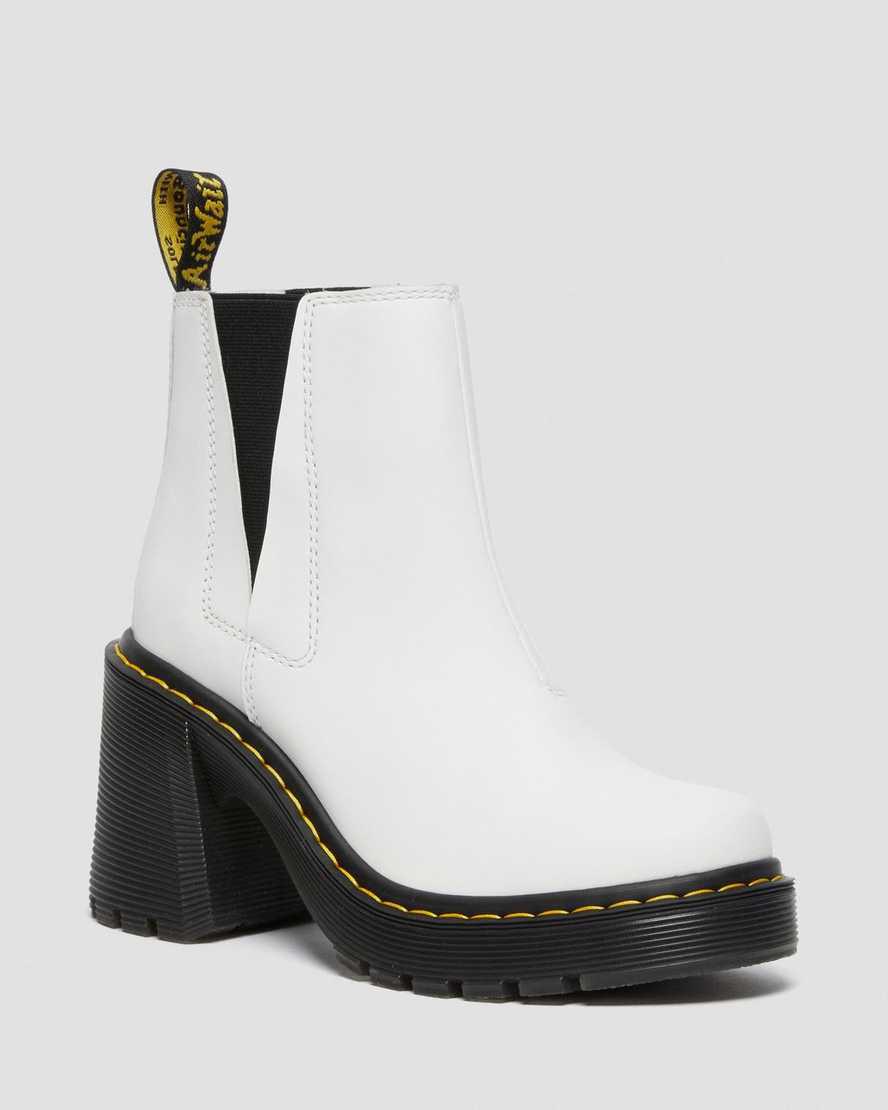 Botines Chelsea Dr Martens Spence Leather Flared Heel Mujer Blancas España | 36201-VEAI
