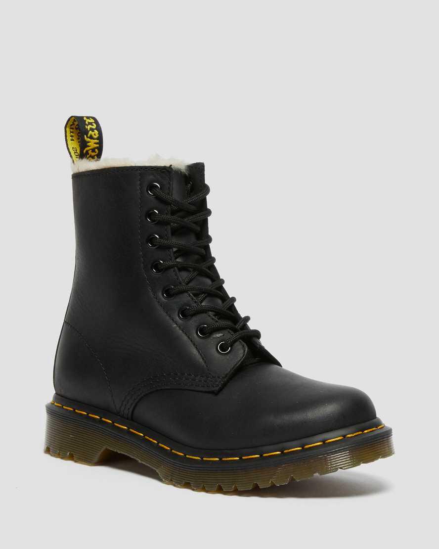 Botines Dr Martens 1460 Faux Fur Lined Lace Up Mujer Negras España | 17842-CJLG