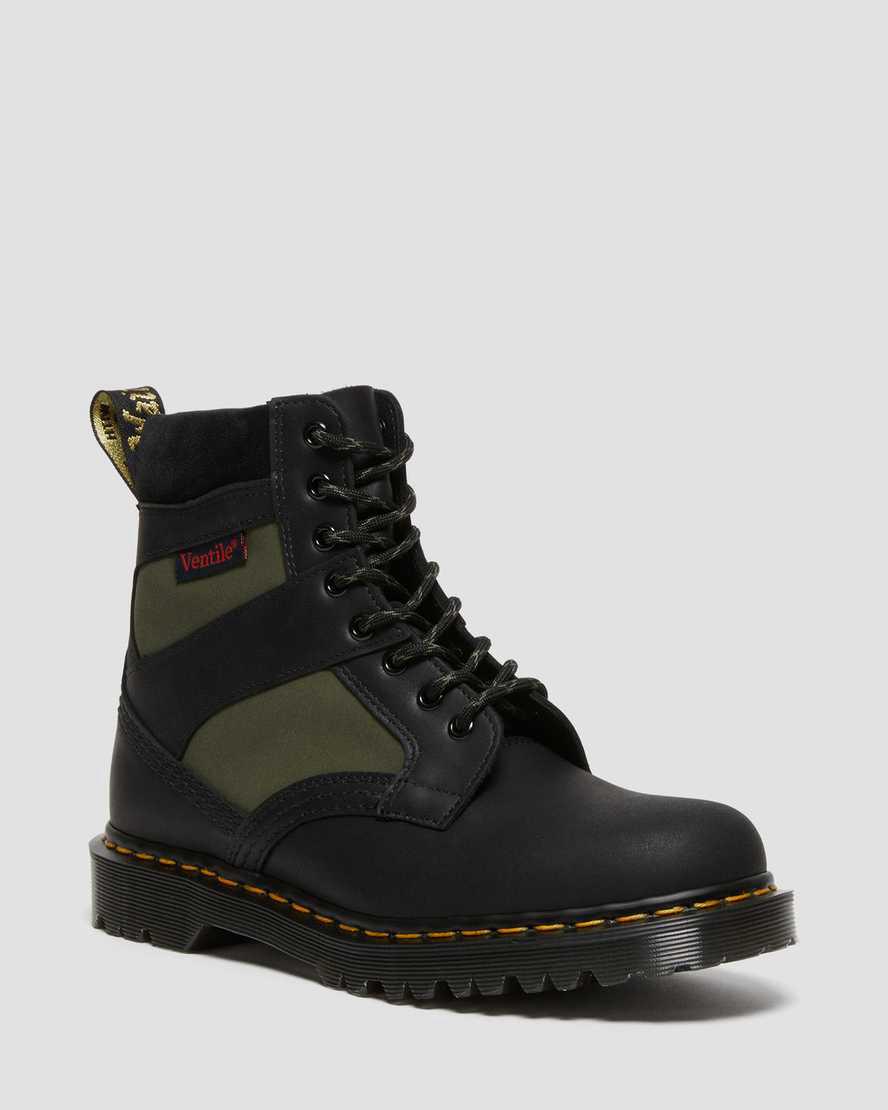 Botines Dr Martens 1460 Made in England Padded Panel Lace Up Hombre Black/Olive Dockyard / Ventile / Eh España | 28419-XSCW