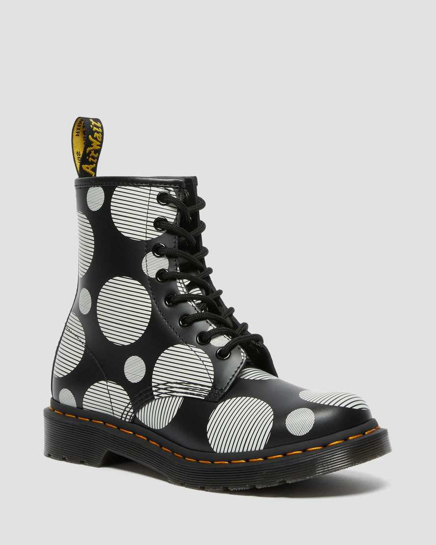 Botines Dr Martens 1460 Polka Dot Smooth Leather Lace Up Mujer Negras España | 15749-CKGO