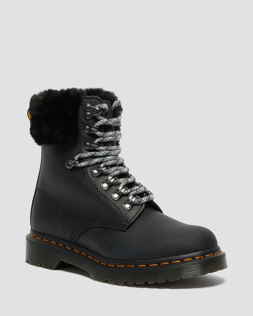 Botines Dr Martens 1460 Serena Collar Faux Fur Lined Lace Up Mujer Negras España | 67438-VLAM