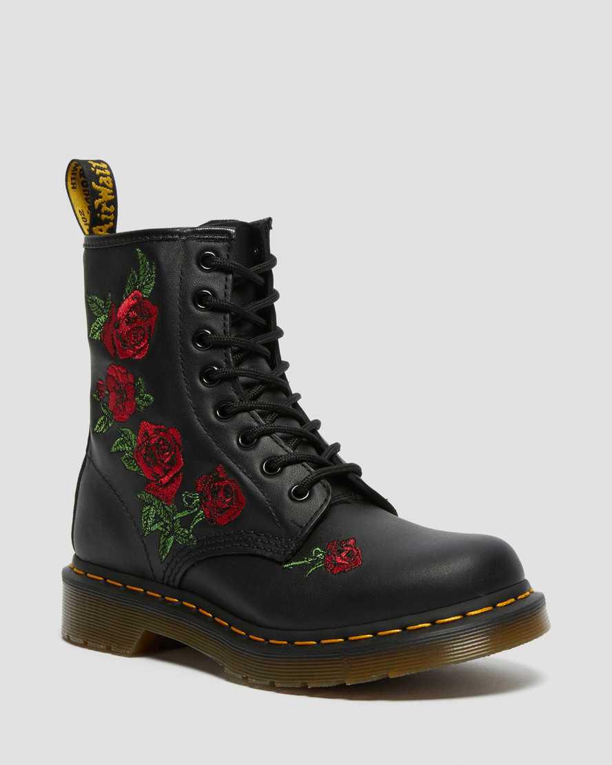 Botines Dr Martens 1460 Vonda Floral Leather Lace Up Mujer Negras España | 67035-QRWM